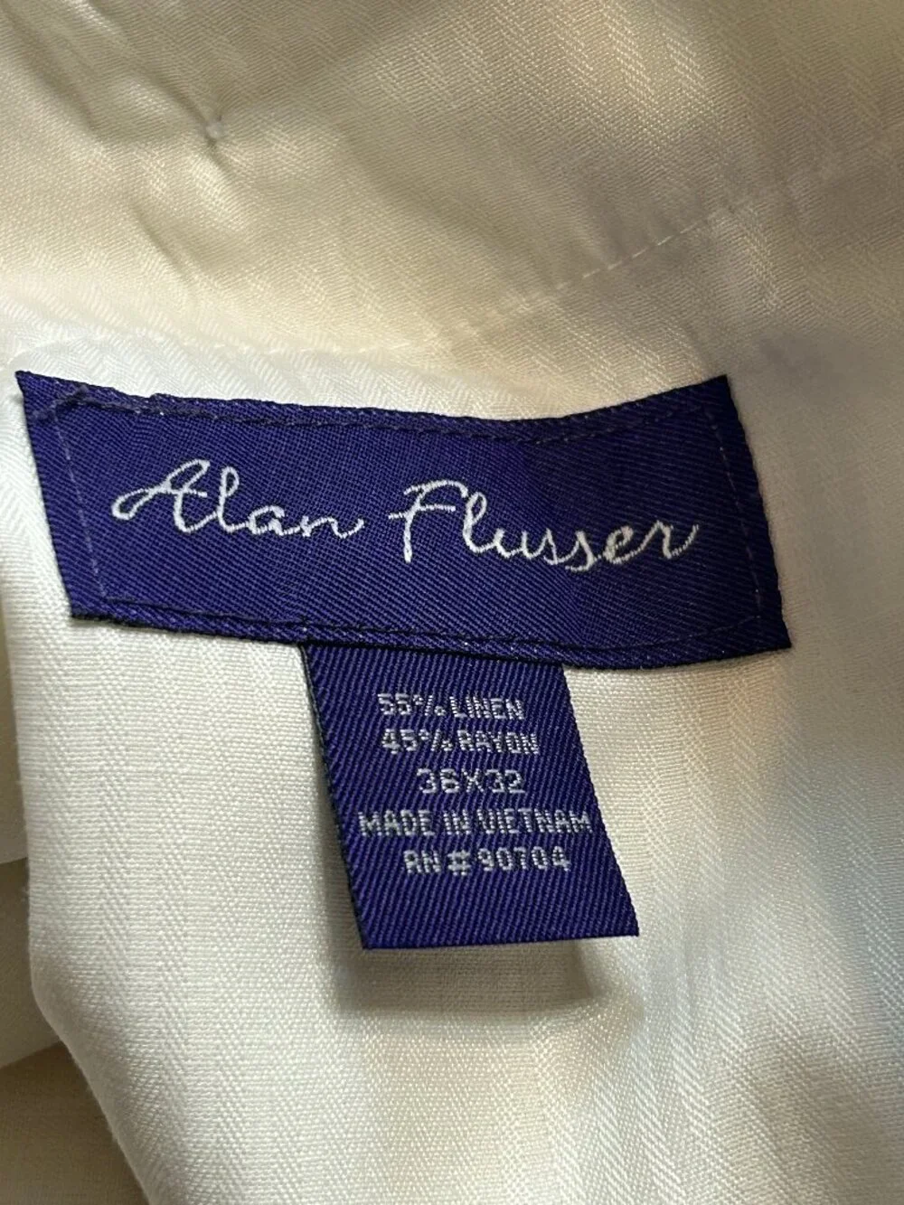 Alan Flusser 36x32 100% Linen Ivory Wide Leg Pants Old Money Coastal Grandpa